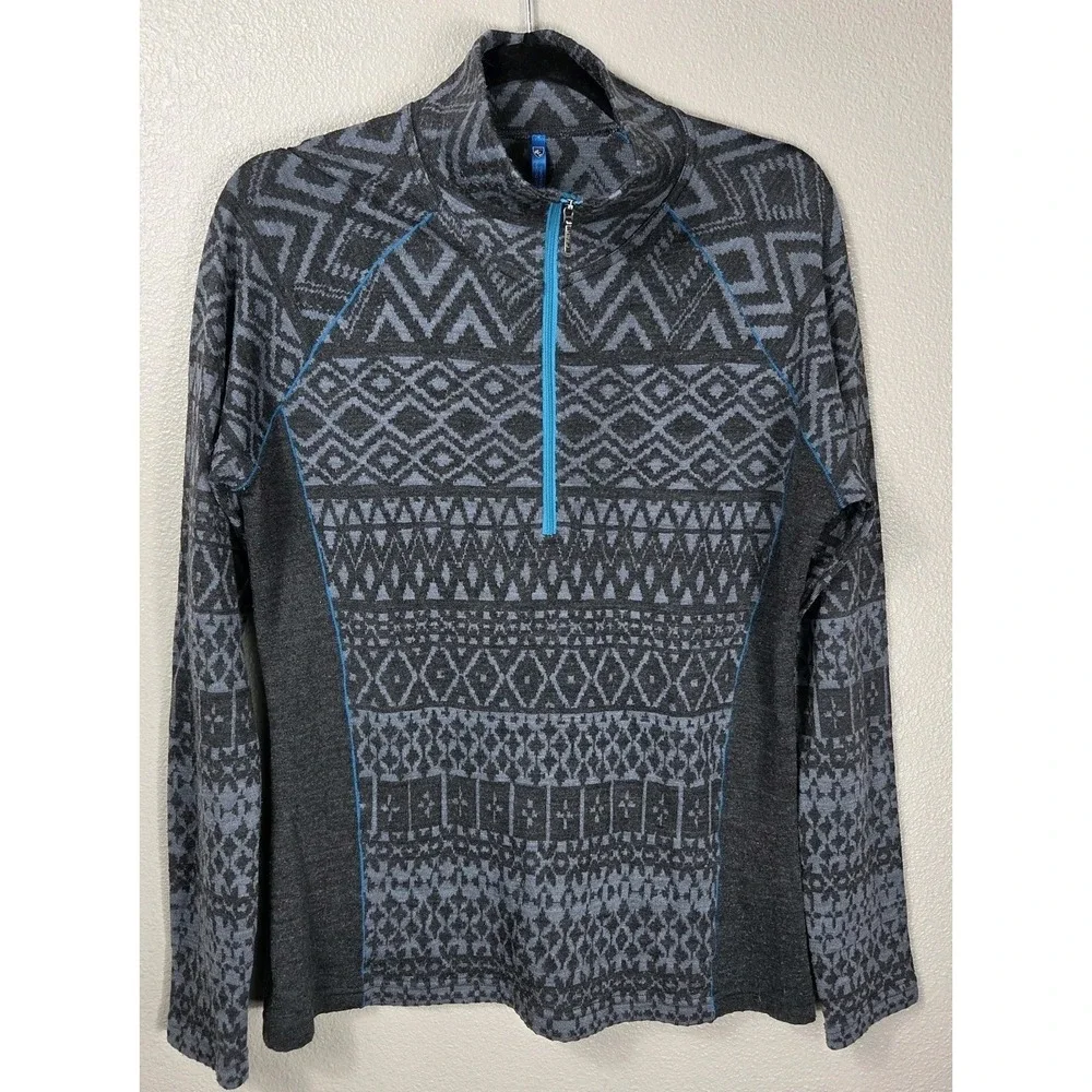 Kuhl Merino Wool Quarter Zip Pullover Women's Large Gray Nordic Sweater Top